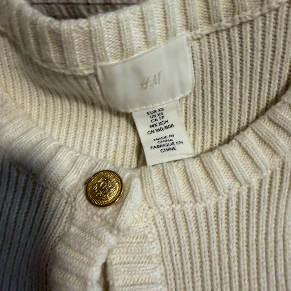 H&M Cream Ribbed Knit Button-Front Mini Dress - Picture 4 of 12